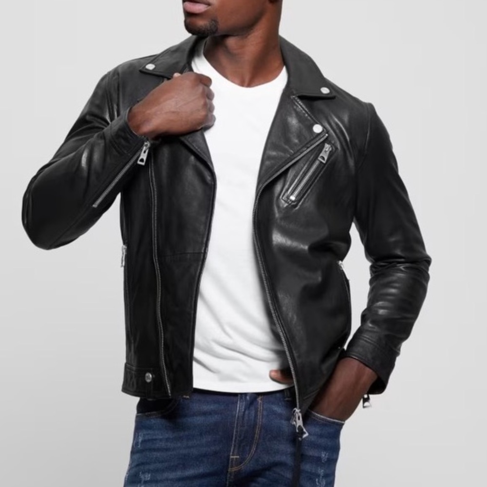 GUESS Men's Black Leather Jacket